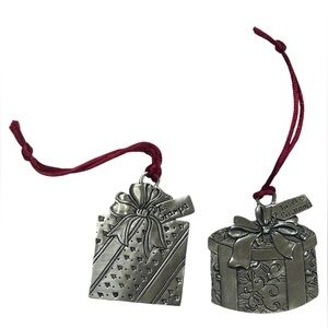 VINTAGE GRAMMA GRAMPA PEWTER CHRISTMAS ORNAMENTS GRANDPARENTS TREE DECORATION